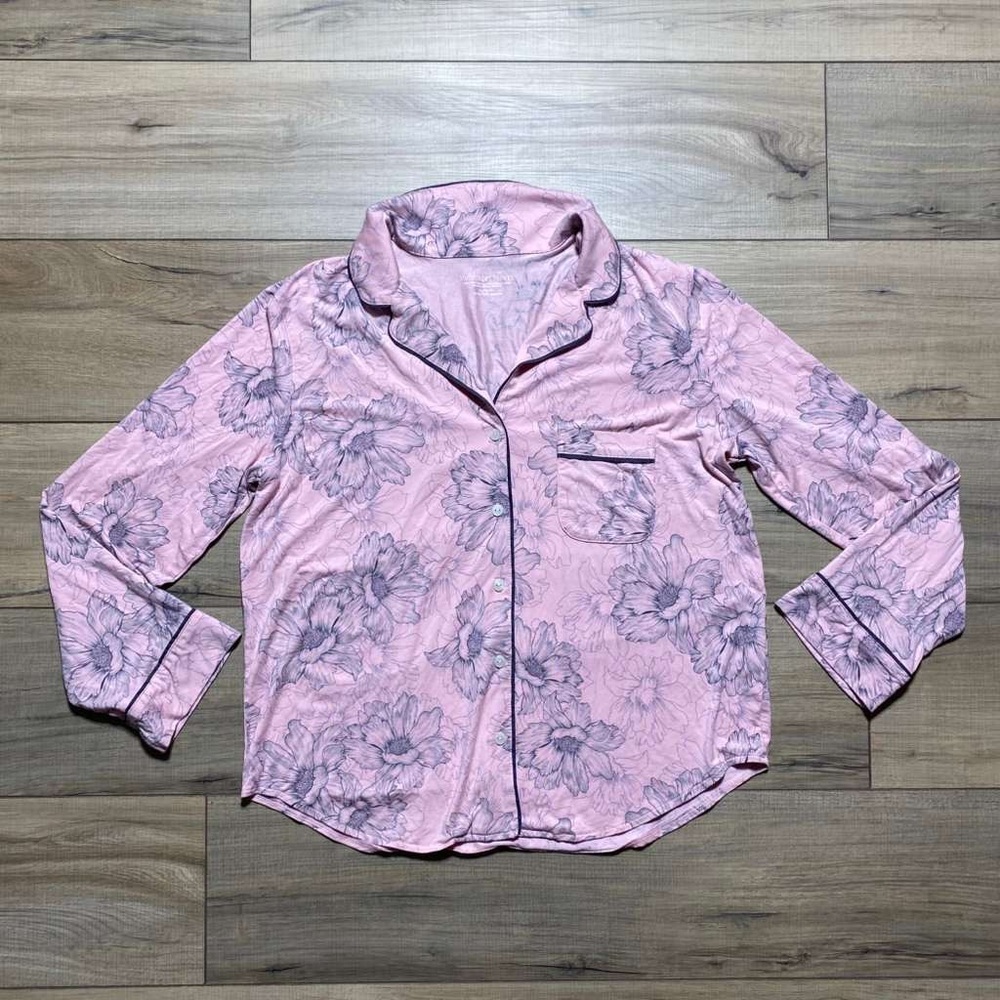 Victoria Secret Womens Button Up Floral Pajama‎ Top Size Medium Pink And Gray
